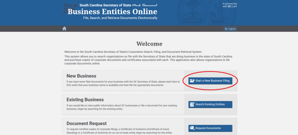 Step Four: SC Incorporation - Start A New Business Filing
