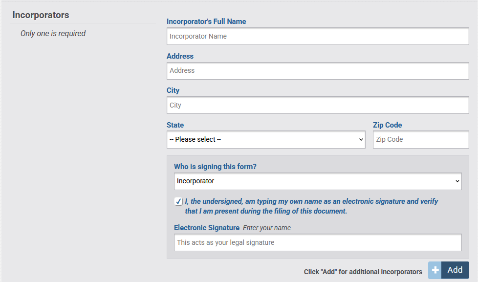 Step Nine: SC Incorporation - Incorporator Signature