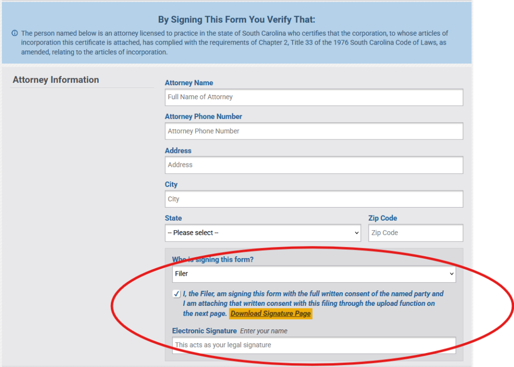 Step Twelve: SC Incorporation - Attorney Certification