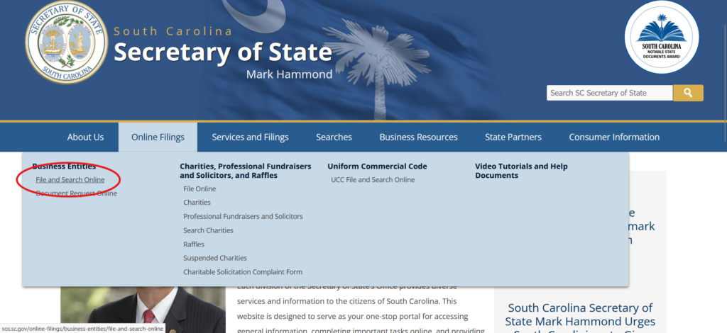 Step Two: SC Incorporation File And Search Online